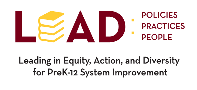 Conference logo with tagline: leading in equity, action, and diversity for prek-12 system improvement.