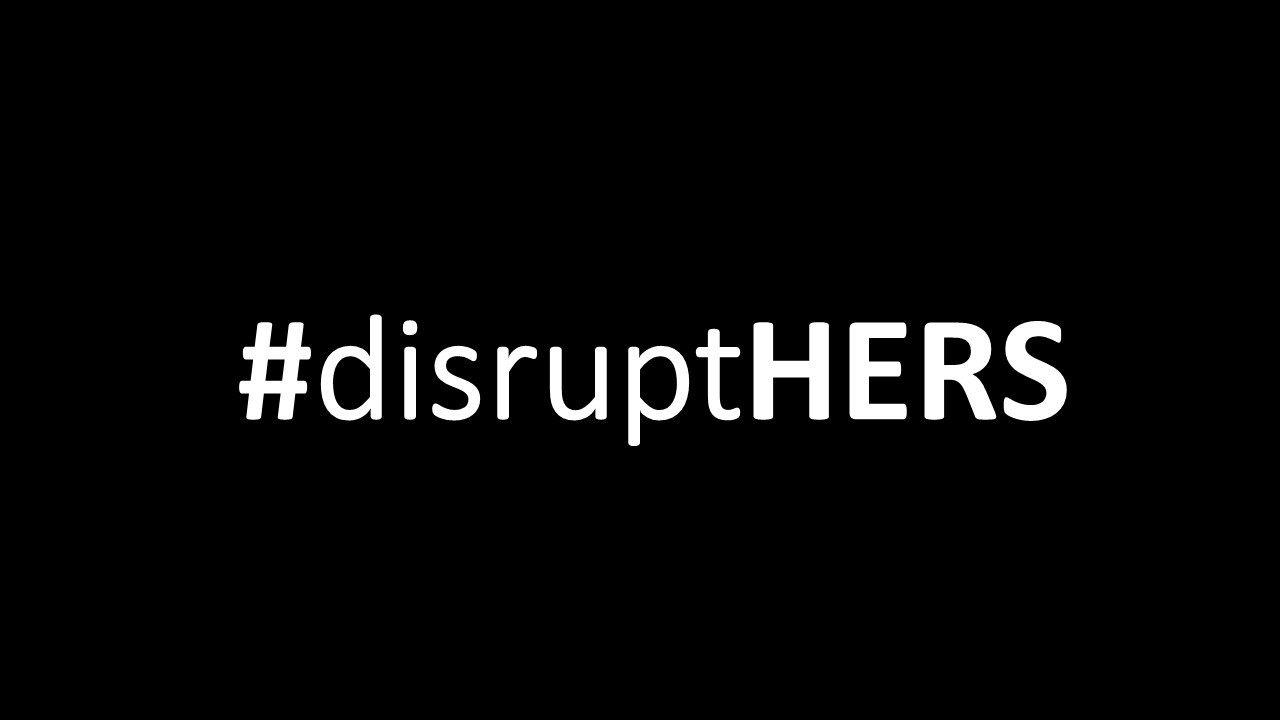 #disruptHERS campaign logo, white text on black background