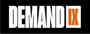 DEMAND IX text in white over black background with IX in red over white background